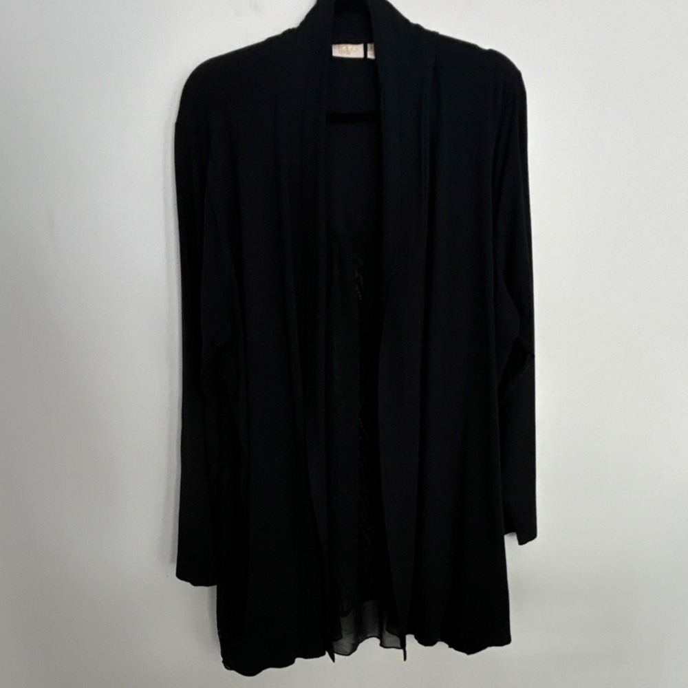 LOGO Lavish Women's Knit Cardigan Sweater Black Lace Chiffon Plus 3X Long Sleeve